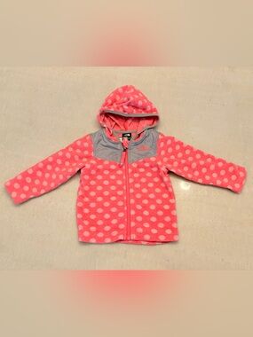 The North Face Pink Polka-Dot Hooded Fleece with Gray Trim